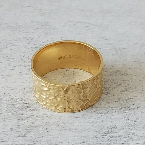 YS India Textured Gold Plated Sterling Siver 925 Hammered Wide Band Ring Sz.8 - Picture 6 of 14